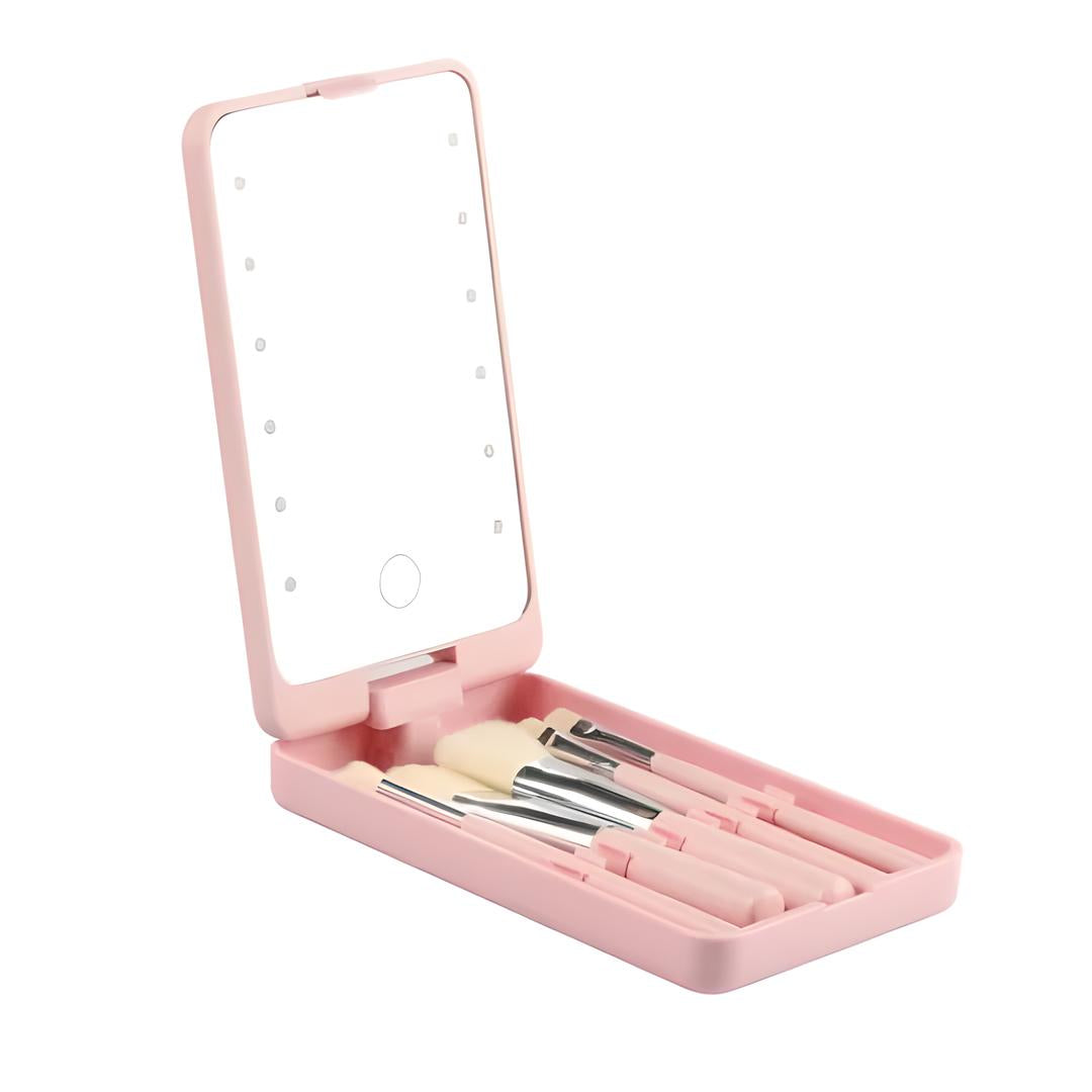 Rose | Travel Makeup Brush Mirror Set